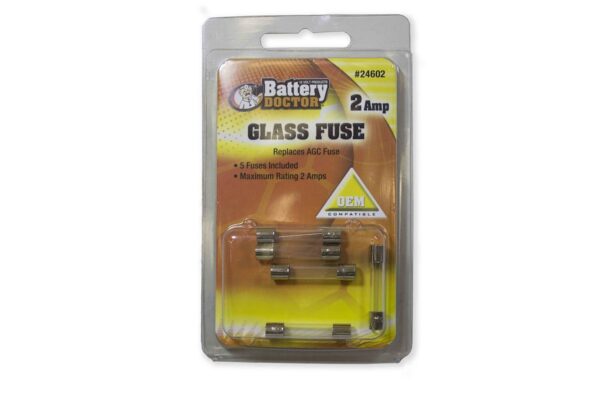 WirthCo Battery Doctor 2-Amp AGC Glass Fuse, Pack of 5
