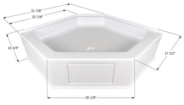 Icon Neo-Angle RV Shower Pan, 23-7/8" x 17-1/2" x 10-3/4", Polar White