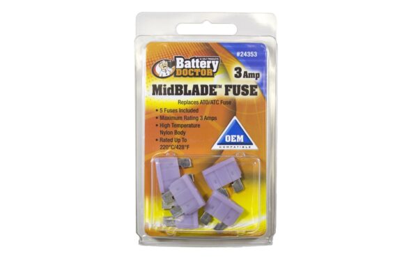 WirthCo Battery Doctor 3-Amp ATC Blade Fuse, Violet, Pack of 5