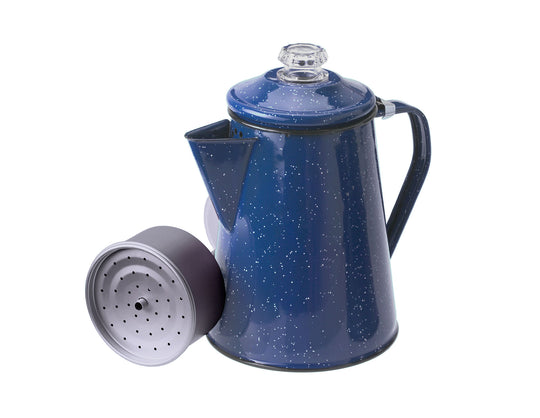 GSI Outdoors Coffee Maker, 2-Quart, Enamel Steel, Reusable Filter, Blue