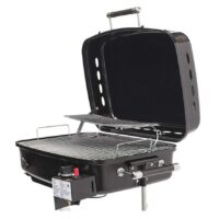 Flame King Portable Propane Barbecue Grill, 12,000 BTU, Stainless Steel, Black