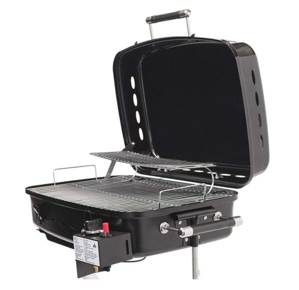 Flame King Portable Propane Barbecue Grill, 12,000 BTU, Stainless Steel, Black