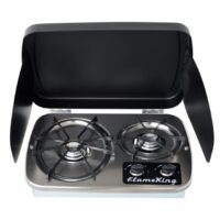 Flame King Two-Burner Propane Cooktop, Piezo Ignition, Removable Grates