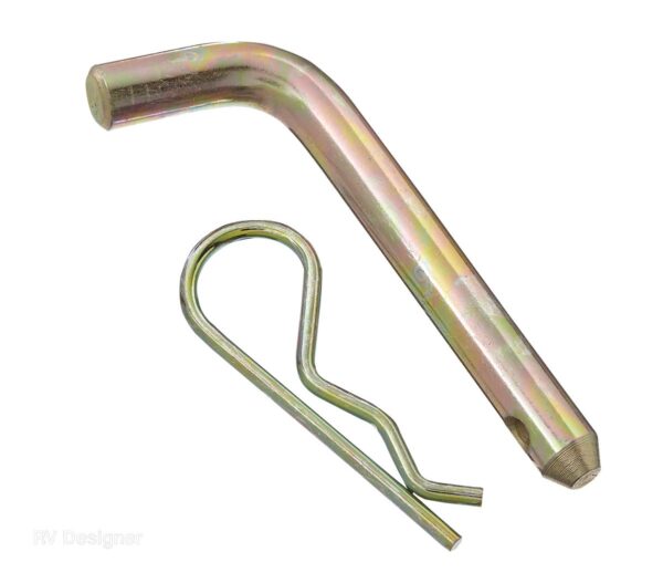 RV Designer Bent Hitch Pin with Clip, 1/2 Inch, 2-Receiver, Silver