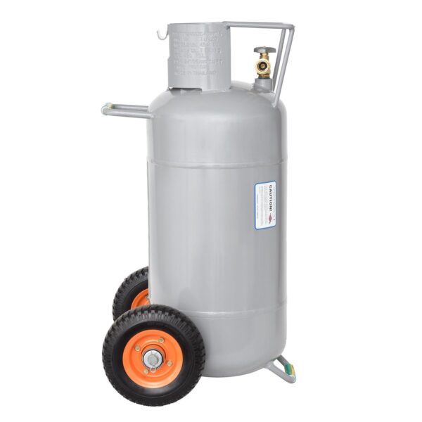 Flame King Portable Propane Tank, 40 lb, White, Powder Coated Steel, with Gauge and OPD Valve