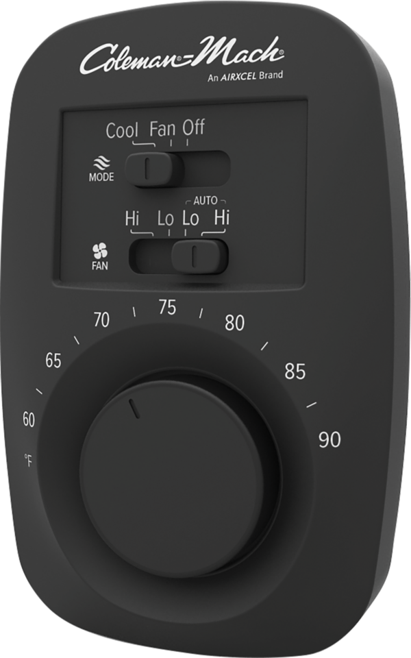 Coleman Mach 12V RV Wall Thermostat, Single-Stage AC, Analog Display, 60-90°F