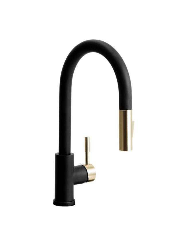 Dura Faucet RV Kitchen Faucet, Pull-Out Spout, Black/Silver, 1/2 Inch