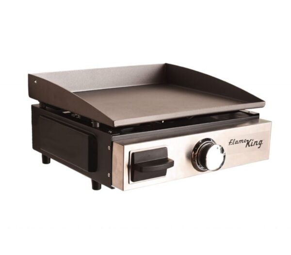 Flame King Gas Griddle, 12,000 BTU, 17" x 15.5", Cast Iron, Gray