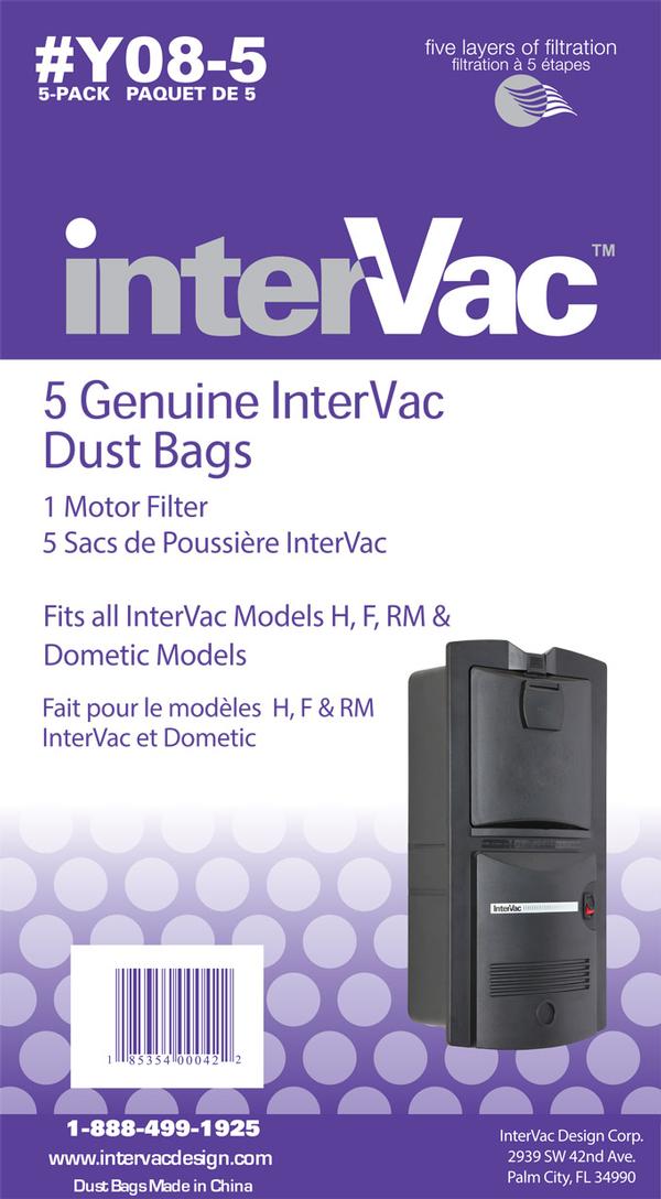 InterVac/Dometic Central Vacuum Replacement Bags, 3 Micron, Disposable, Set of 5