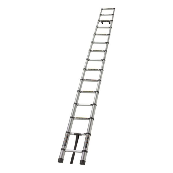 Lippert Telescoping RV Ladder with Hook and Loop Strap, Silver, 14 Feet 6 Inches