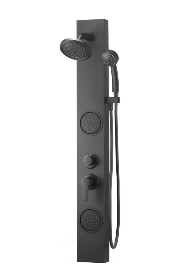 Dura Faucet Shower System, 3 Outlet Panel Tower, Matte Black