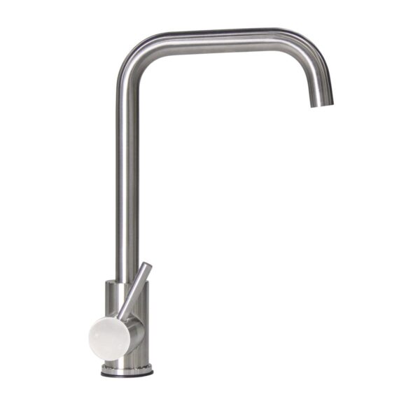 Lippert Single Hole Kitchen Faucet, Stainless Steel, 90 Degree Angle, Silver