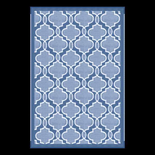Lippert All-Weather Patio Mat, 9 x 6 ft, Blue Moroccan Trellis, Reversible