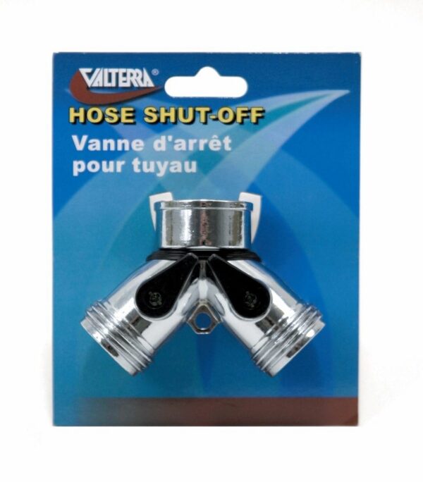 Valterra Double Hose Connector with Shut-Off Valve, Metal, 3/4 Inch