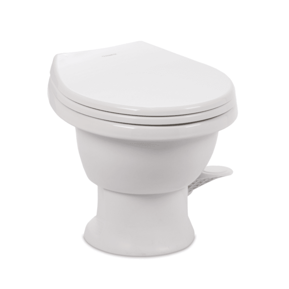 Dometic Low-Profile RV Toilet, White Porcelain, Pedal Pump, 13-1/2 Inch