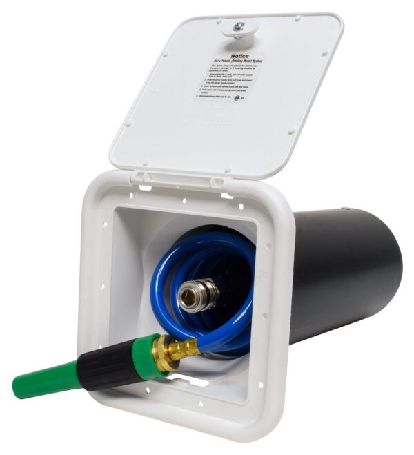 Phoenix Products Exterior Spray Port, White, Self-Storing with Hose