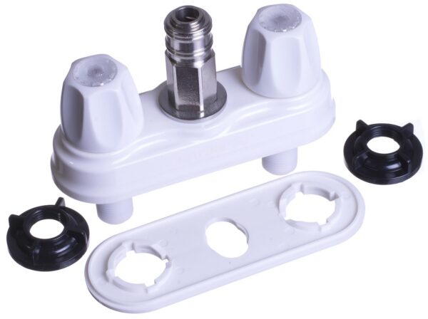 B&B Molders Exterior Faucet, 4-Inch Deck Mount, White