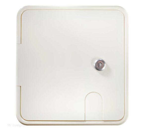 RV Designer 50 Amp Rectangular Electrical Cord Hatch, Large Cutout, Polar White