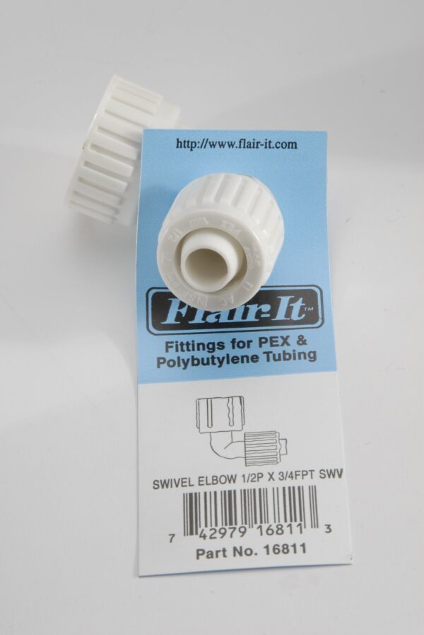 Flair-It Compression to Female Swivel Elbow, 1/2 to 3/4 Inch, 90 Degree, White
