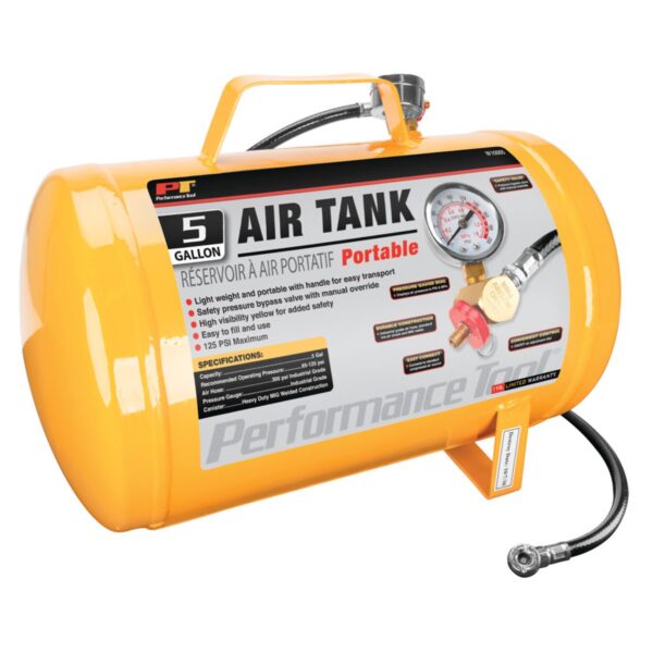 Performance Tool 5-Gallon Portable Air Tank, Yellow, Steel