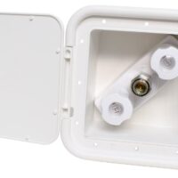 Phoenix Products Exterior Spray Port, Hot and Cold with Integrated Coil Hose, White