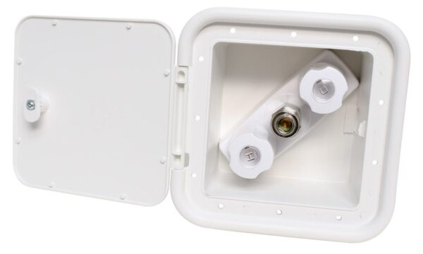 Phoenix Products Exterior Spray Port, Hot and Cold with Integrated Coil Hose, White