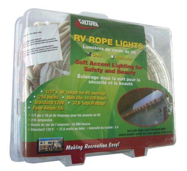 Valterra 18-Foot LED Rope Light, White, Bracket Mount