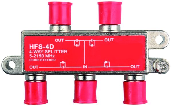 JR Products 4-Way TV Splitter, 2.4 GHz, with 12V Power Port