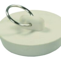 JR Products Sink Drain Stopper, White, Rubber with Pull Chain