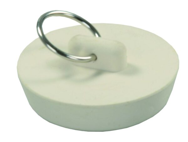 JR Products Sink Drain Stopper, White, Rubber with Pull Chain