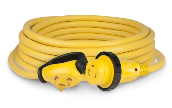 Marinco ParkPower 30 Amp RV Power Cord, 25 Feet, 6 AWG, LED Indicator, Yellow