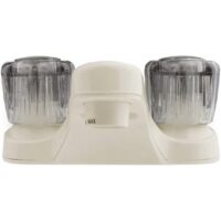 Dura Faucet RV Lavatory Faucet, White, Mid-Arc, Polished, Crystal Knobs