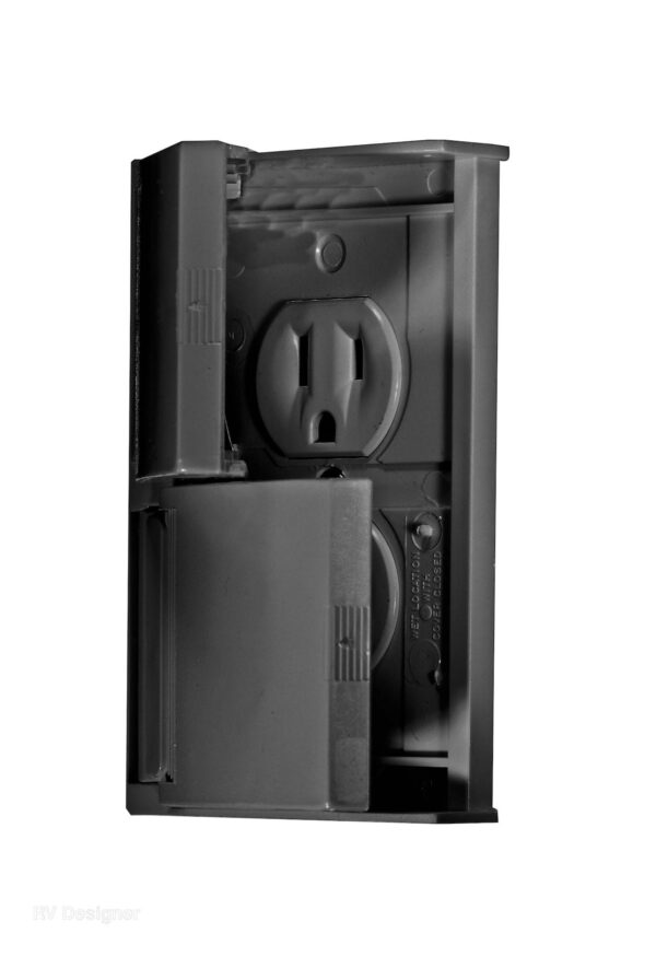 RV Designer Weatherproof Dual Receptacle, 125V AC, OEM, Black