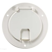 RV Designer 50 Amp Round Electrical Cord Hatch, 5.2 Inch, Polar White