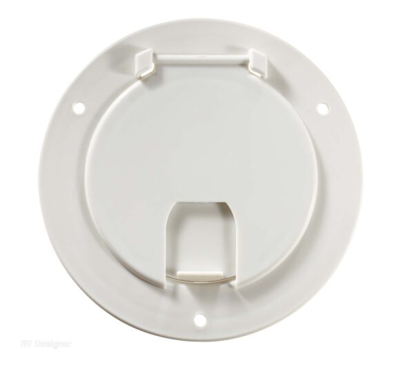 RV Designer 50 Amp Round Electrical Cord Hatch, 5.2 Inch, Polar White