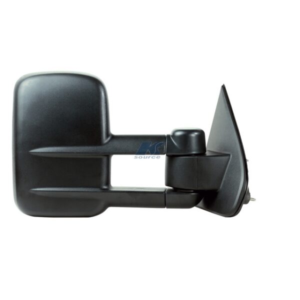 K-Source Towing Mirror, Manual, 4" Extendable, Rectangular Glass, Black Textured, Foldaway