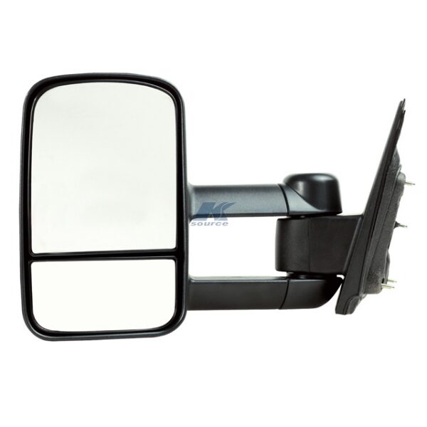 K-Source Towing Mirror, Manual, 4" Extendable, Rectangular Glass, Black Textured, Foldaway