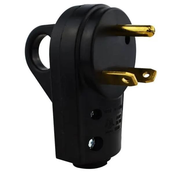 Hughes 30 Amp RV Power Cord Plug End, TT-30P, Male, Black