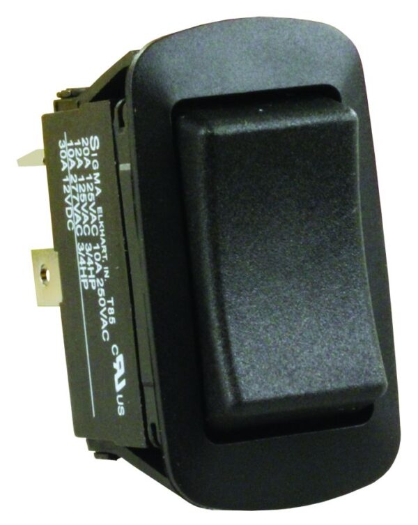 JR Products DPDT Rocker Switch, On-Off-On, 10-20A, Black