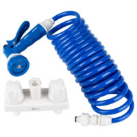 Dura Faucet Exterior Spray Port with 15-Foot Hose, 7 Spray Settings, White