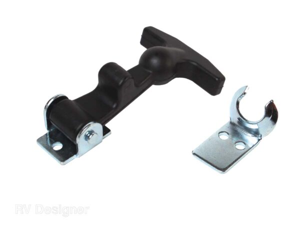 RV Designer Hood Latch with Bracket, Rubber, Black