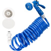 Dura Faucet Quick Connect Exterior Spray Port, White, 15 Foot Coiled Hose