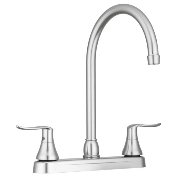 Dura Faucet Kitchen Faucet, High Arc Spout, 8 Inch Deck Mount, Brushed Nickel