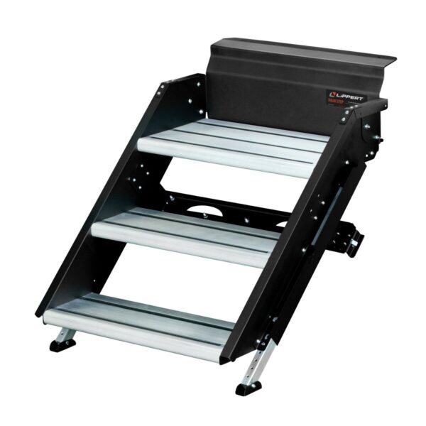 Lippert Solid Step RV Entry Step, 3-Step, Manual Retractable, 24 in. Width, Black