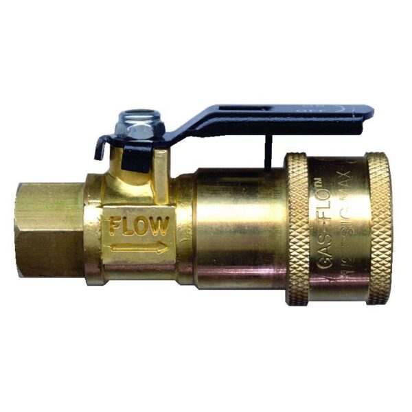 JR Products Two Way Shut Off Valve, 1/4 Inch, Quick Connect, Gold