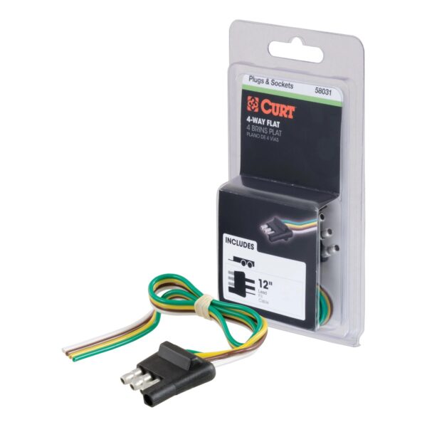 CURT 4-Way Flat Trailer Wiring Connector, Trailer End with 12-Inch Wire