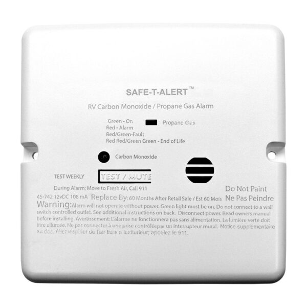 MTI Safe-T-Alert Carbon Monoxide and Propane Detector, 12V Flush Mount, White