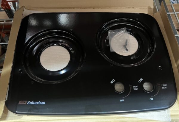 Suburban Dual Burner Drop-In Cooktop, 6500 BTU Burners, Black