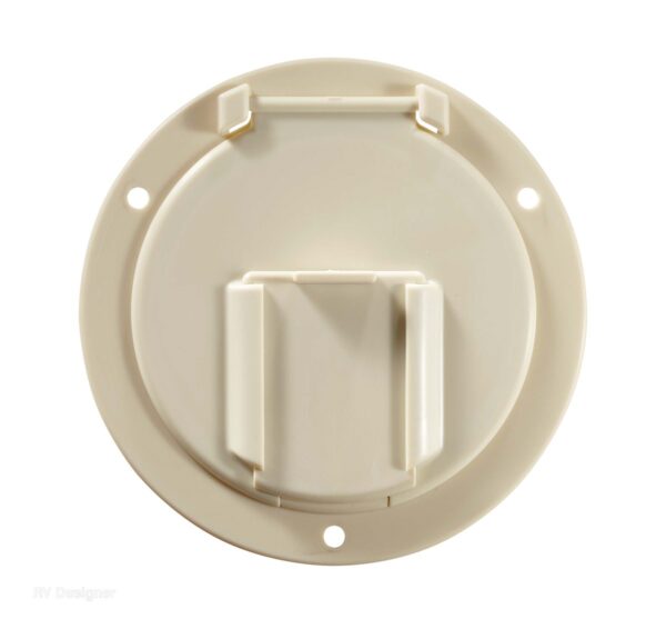 RV Designer 50 Amp Round Electrical Cord Hatch, 4.6 Inch, Colonial White