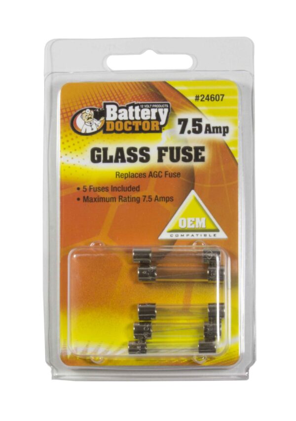 WirthCo Battery Doctor 7.5-Amp AGC Glass Fuse, Pack of 5